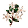 Broche para mujer, diseño de hojas verdes con diamantes de
