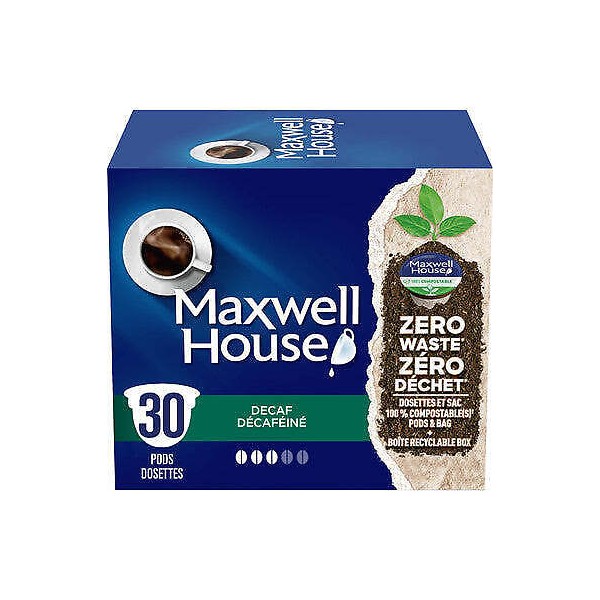 Kraft Maxwell House Decaf Coffee 100% Compostable Pods, 30 Keurig