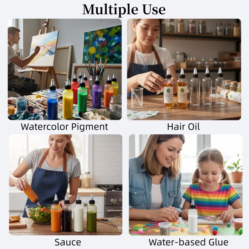 50pcs 4 oz Plastic Squeeze Bottles for Liquids,Hair Oil,Paint,Glue,Kitchen Sauce