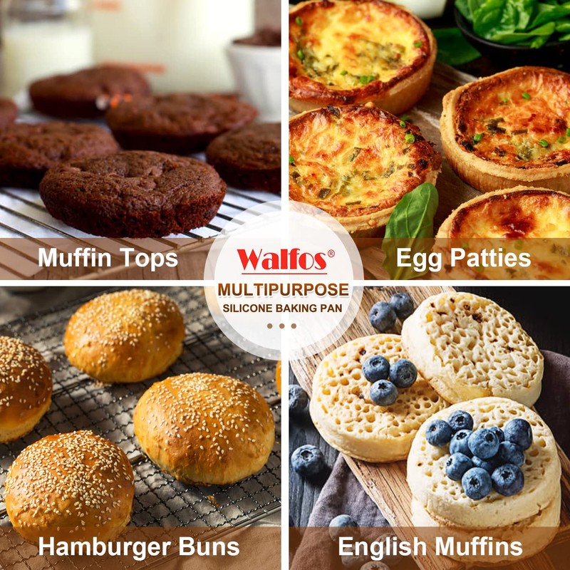 Walfos Silicone Muffin Top Pans for Baking 4inch Jumbo Size,