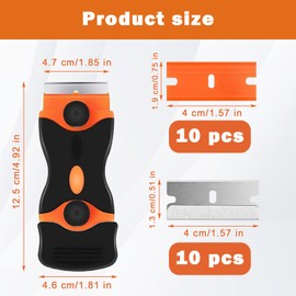 Window Scraper Tool with 10 Metal +10 Plastic Blades, Non-Scratch Double Edged Glass Sticky Remover, Multi-Purpose Ceramic Hob Scraper Oven Cleaning Tool for Stickers Labels Decals Wallpaper (Orange)