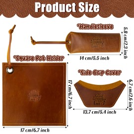 GROBRO7 3Pcs Cast Iron Skillet Hot Handles Cover Set Panhandle Sleeve Side Grip Mitt Square Pot Holder, Leather Handmade Pot Covers Heat Resistant Reusable Assist for Pan Kitchen Utensils Brown