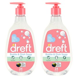 Dreft Baby, Bottle and Dish Soap, Removes Milk Film & Odor, Plant Based, Fragrance Free, Travel Size Bottles, 24 Fl Oz (Pack of 2)