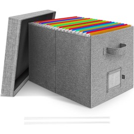 Caja Organizador de archivos con tapa, Onylin organizador de documentos con asa plegable para carpetas de archivo tipo carta/legal, 38 x 32 x 28 cm (1 Pcs, Gris)