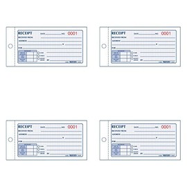 Rediform Small Money Receipt Book, 5 x 2-3/4, Carbonless Duplicate, 50 Sets/Book, 4 Packs