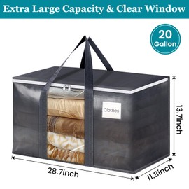 HomeHacks 4 Pack Extra Large Moving Bags with Visual PVC Window & Zippers, Storage Totes with Reinforced Handles, Heavy Duty Storage Bags for Packing, Moving, Storage (76L,Grey)