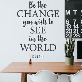 My Vinyl Story "Be The Change Gandhi Quote Inspirational Motivational Wall Decal Art for School Living Room Home Office Decor 24x17 inches