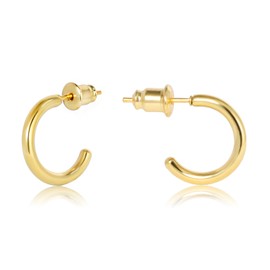 Lightweight Small Gold Hoop Earrings for Women, 14K Gold Open Huggie Hoop Earrings Hypoallergenic Tiny Hoop Earrings in Gold Silver Minimalist Hoops for Women (14K Gold - 10mm (1 Pairs))