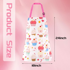 TUONYIS Cartoon Canvas Kids Aprons,Kids Aprons, Cute Cartoon Kitchen Cooking Apron for Boys and Girls,Children's Apron for Cooking Baking Painting Wear for Children 6-12Years. (pink)