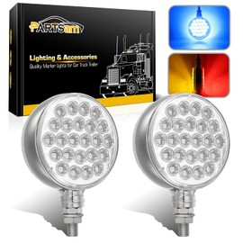 Partsam - 2 luces LED redondas de doble cara y luces auxiliares azules para pedestal, 48 luces LED para camión, remolque, espejo, abrazadera