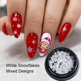 100Pcs Snowflake Christmas Nail Glitter Sequins, 3D White Snow Sparkly Flakes Nail Design Winter DIY Nail Decals Snowflakes Sequins for Nails Art Accessories Xmas Nail Supplies Manicure Decoration