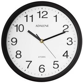 Adalene 10 Inch Large Atomic Wall Clock Analog Display - Vintage Black Wall Clock Atomic Movement - Battery Operated Modern Wall Clock for Office, School Classroom, Kitchen, Bedroom (10 inch)