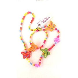 Coloured wooden Butterfly And Bead Necklace And Bracelet Set