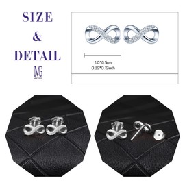 MICGIGI Women's 925 Sterling Silver Stud Earrings Infinity Symbol Cubic Zirconia Earrings, Silver