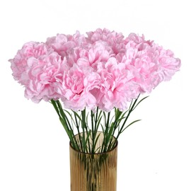 INSUNSIX Pink Carnations Artificial Flowers 15PCS Pink Flowers Carnations Flowers Silk Flowers 21.25in Fake Flowers for Wedding Home Table Centerpieces Floral Arrangements(Light Pink)