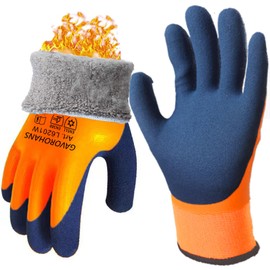 GAVOROHANS 1 Pair Waterproof Thermal Winter Work Gloves Thorn Proof Gardening Gloves Polar Fleece Liner Superior Grip Double Latex Coating (M/8')