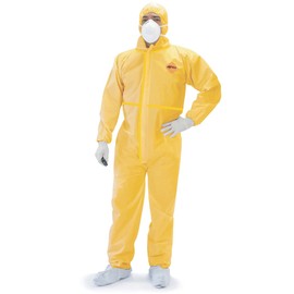 Tiger Tough Chemical Protection Coveralls - Hazmat Suits with Hood & Zipper – Durable Yellow Chemical Suit for Industrial Use, 2X-Large, 1-Pack