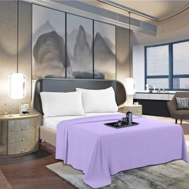 Mocassi Queen Flat Sheet - Hotel Luxury 1800 Premier Cooling Bedding Sheet - Softest Sheets - Wrinkle, Fade, Stain Resistant - 1 Single Top Flat Sheet, Queen, Lavender
