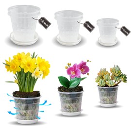 strolfay Orchid Pot, 9 Pack Orchid Pots with Holes,3 Each of 4.5",5.5",6.3",Clear Orchid Pots for Repotting,Breathable Slotted Nursery Planter