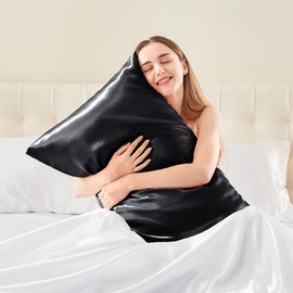 BEDELITE Satin Pillowcase for Hair and Skin, Super Soft and Cooling Similar to Silk Pillow Cases 2 Pack with Envelope Closure, Gift for Women Men(20"x30" Queen Size, Black)