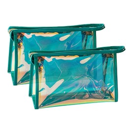 Pack of 2 Fashionable Pink Makeup Pack, PVC Bows Transparent Travel Makeup Organiser Bag Multifunctional Toiletry Bag with Zip for Women (Green), The Growing Green Lakes, Modern