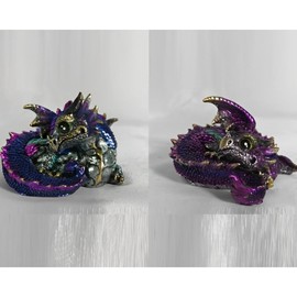 ICE ARMOR 2-PC Set 3.25" W Blue & Purple Dragon Figurine Statue Sculpture Ornament Decoration Home/Room Decor Ideas for Housewarming, Holidays and Birthdays Great Collectible Addition