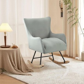 Buenanir Nursery Rocking Chair Cover Stretchable Glider Chairs Cover Slipcovers Printed Rocking Accent Armchair Slipcover for Living Room Bedroom Offices, Light Gray