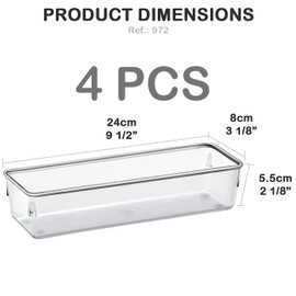 Acrimet Drawer Organizer Modular, Box Tray Storage Bins for Office, Home, Makeup, Kitchen, Junk Drawer (4 Pieces) (Clear Crystal Plastic)