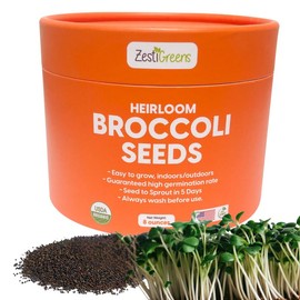 ZESTIGREENS Broccoli Sprouting & Microgreens Seeds -1lb - Organic, Non-GMO, Heirloom Seeds in Food Grade Containerfor Easier Scooping & Keeping Fresher. - Weight: 8 oz.