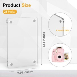 SAMYUCHO 25 Packs Acrylic Magnetic Picture Frame for Refrigerator, Mini Wallet Size Picture Frames, Clear Magnet Photo Frames Holder for Polaroid Instax Mini Fuji Film, 2.36 x 3.54 Inch