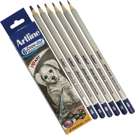 artline HB 2B 4B 6B 8B 10B Graded Artist Pencils Draw Sketch Shade + 2 x iZOFAX Ball BLACK Pens