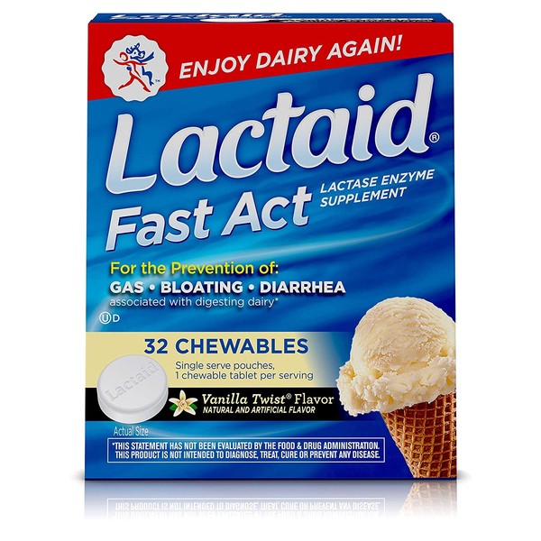 LACTAID Fast Act Chewables Vanilla Twist 32 Tablets (Pack of 5)