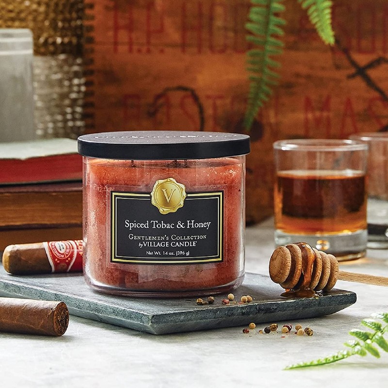Village Candle Spiced Tobac & Honey Medium Bowl, 14oz, Orange,