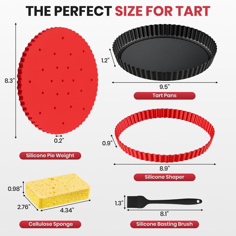 Tart Pan Kit,9 Inch Tart Pans with Removable Bottom,Non-stick Fluted