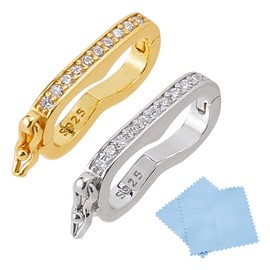 Hobbspring 2pcs Necklace Shortener Clasp 925 Sterling Silver Enhancer Push Clasps Connector Peanut Pearl Click Clasp Connector with Rhinestone for Pearl Gemstone Bead Necklace Jewelry Making