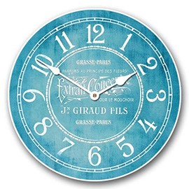 Vintage Parfum Teal Wall Clock, Available in 8 Sizes, Most Sizes Ship 2-3 Days, Whisper Quiet.