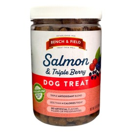 Bench & Field Holistic Natural Salmon & Triple Berry Dog Treats | Crunchy Bone-Shaped Bites | Antioxidant Blend, 10-Ounce Bottle