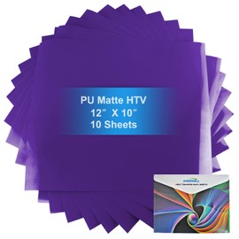 Kisswill vinilo mate de transferencia de calor de poliuretano – 12" x 10" con plancha en vinilo HTV, ultra fino HTV fácil de cortar y prensar, Púrpura, 12" X 10", 1