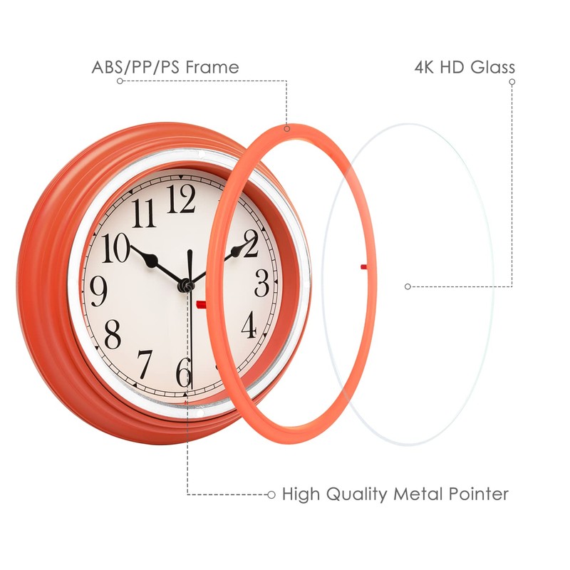 Topkey Silent Wall Clock Kitchen 9 Inch Retro Non-Ticking Decorative