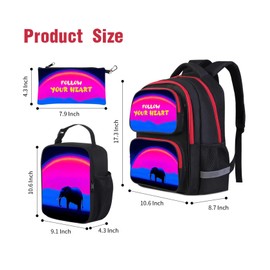 JukaZine Elephant Backpack Set for Boys and Girls, Kids Bookbag Combo with Lunch Box Pencil Case for Elementary Middle School, 17" Student Back Pack for Children Age 6-18
