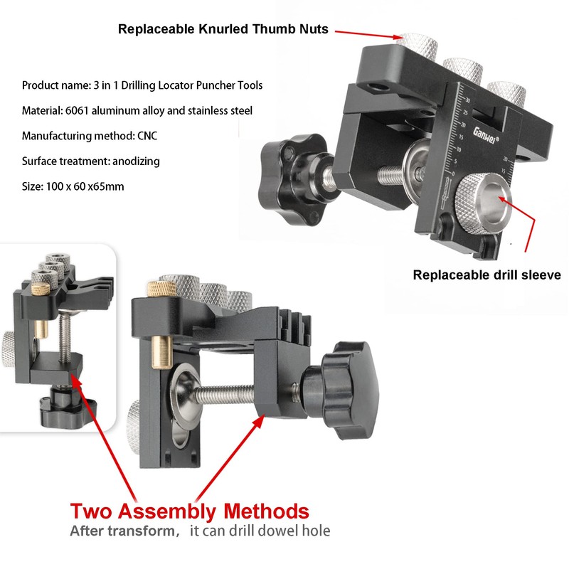 RUIITEN Updated 3 in 1 Woodworking Doweling Jig Kit, Adjustable