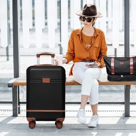 Krute Luggage Set 3 Piece Suitcase Set Carry On Luggage, PC ABS 20 Inch Hard hell Lightweight Luggage with Spinner Wheels TSA Lock Luggage for Men and Kids (BlackBrown)