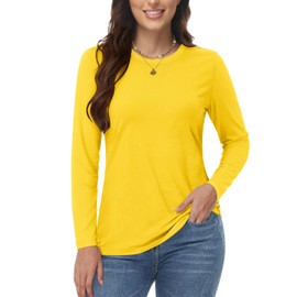 YUCOLEN Womens Long Sleeve T Shirts Cotton Long Sleeve Shirts Women Soft Women Tshirt Yellow Long Sleeve Shirts for Women Size Medium