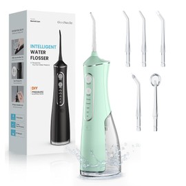 Water Flosser for Teeth Cleaning, 300ML Portable Cordless Oral Irrigator with DIY Strength, 4 Modes, IPX7 Waterproof & 30-Day Battery, 2-Min Smart Timer for Home/Travel Dental Care, Green