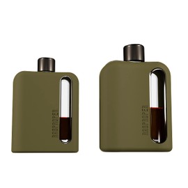 Ragproper Modern Glass Hip Flask - Glass Flask Bottle with Caps, Durable Liquor Glass Flask with Cork Lids, Pour Funnel, Military Green Silicone Flask Sleeve Single Shot 100ml + Double Shot 240ml