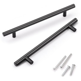 KNOBWELL 12 Pack 6-3/10" Black Drawer Handles, Kitchen Cabinet Pulls and Handles Matte Black Dresser Drawer Pulls, Overall Length 8-4/5"