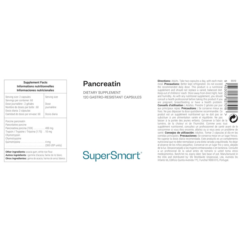 Supersmart - Pancreatin - Contains Synergistic Digestive Enzymes - Helps