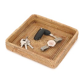 Hipiwe Key Basket Tray for Entryway Table Rattan Serving Tray Handwoven Wicker Baskets Vanity Trays Square Decorative Fruit Trays for Kitchen Counter Bedside Living Room Bathroom, 8.1"