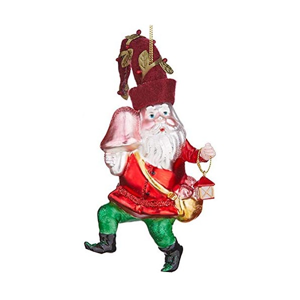 OnHoliday Glass Gnome with Mushroom Christmas Tree Ornament