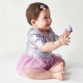 Julysand Toddler Girls Pink Purple One Piece Swimsuit Mermaid Mesh Skirt Swimwear Ruffled Bathing Suit with Sleeve